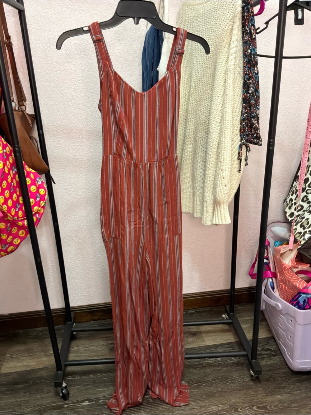 American Eagle Outfitters Rust-Striped Wide-Leg Jumpsuit